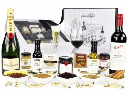 Image of the Penfolds Baby Grange & Moet Hamper and all the products it contains